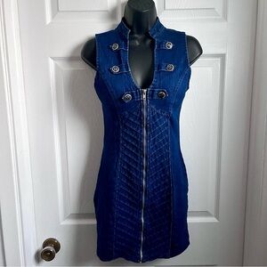 Y2K Lydia USA Dress Jeans mini Small Women v-neck denim zip sleeveless